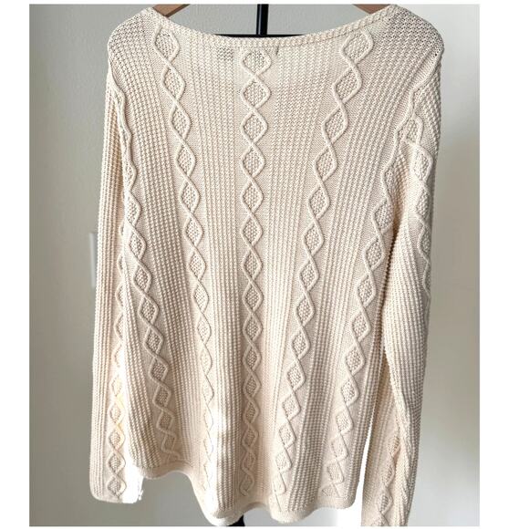 Women’s Sweater L Cream Cable Knit Textured Pullover Cozy-Jeanne Pierre Holiday - Picture 4 of 10